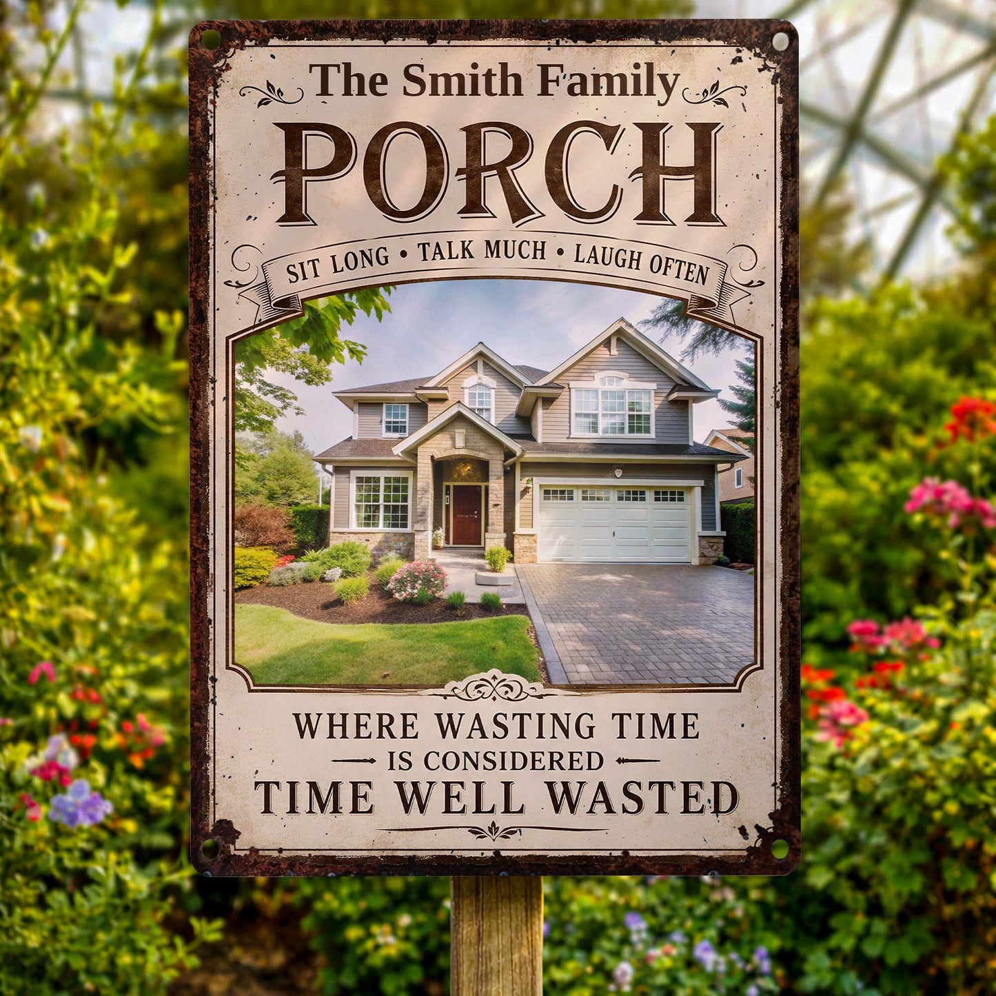 Personalized porch sign with photo print and rustic family name design for outdoor home decor image 6