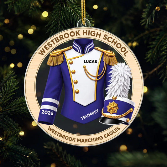 Custom Marching Band Uniform Acrylic Ornament - Personalized High School Band Member Keepsake Gift
