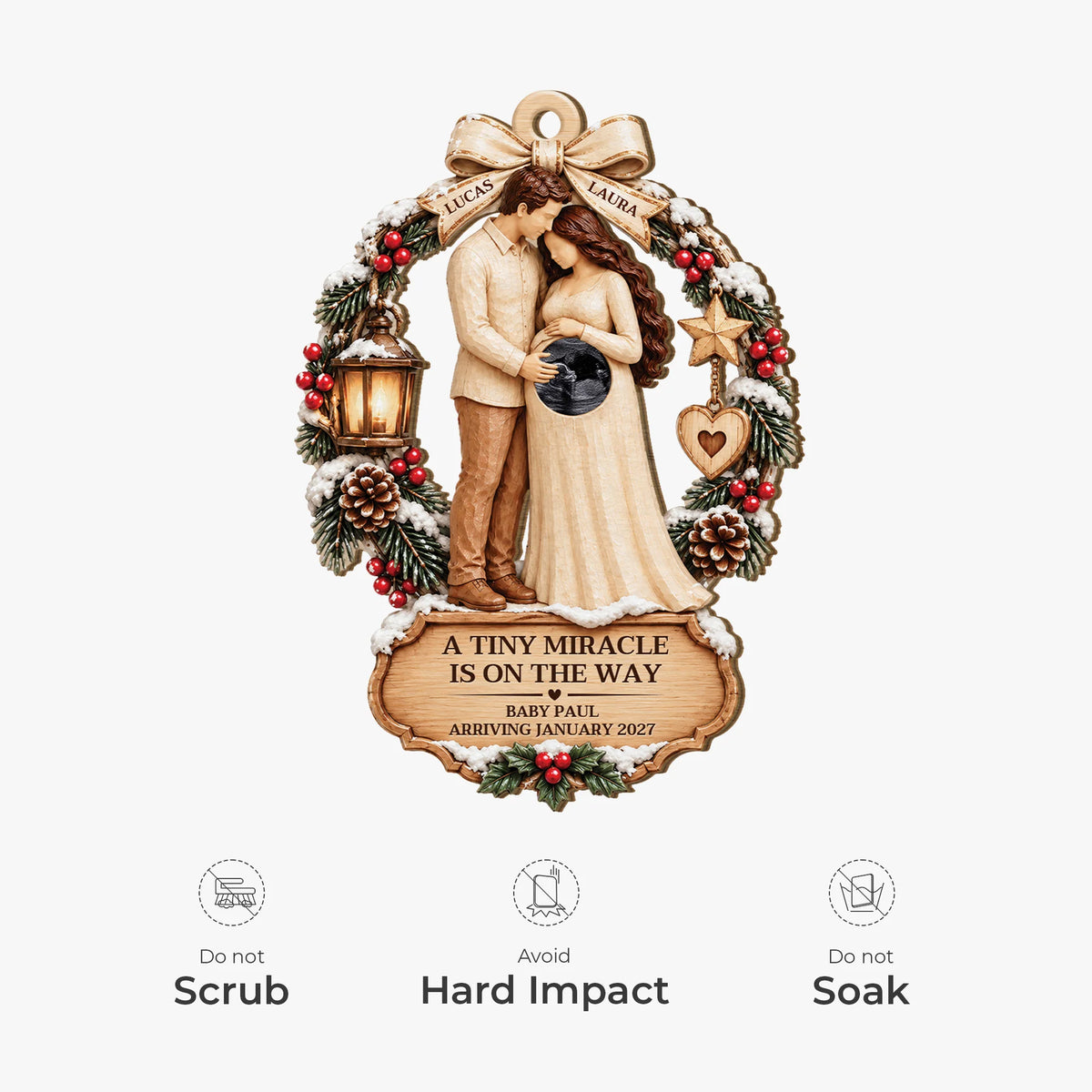 A Tiny Miracle Is On The Way - Personalized Ultrasound Wooden Ornament for Expecting Parents