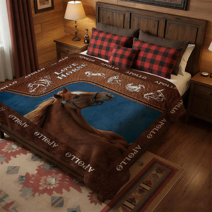 Love Horse Personalized Photo Blanket - Custom Equestrian Throw Gift for Horse Lovers
