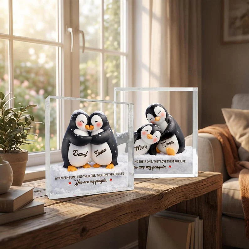 Plaque material and size view - Personalized Penguin Couple Acrylic Plaque