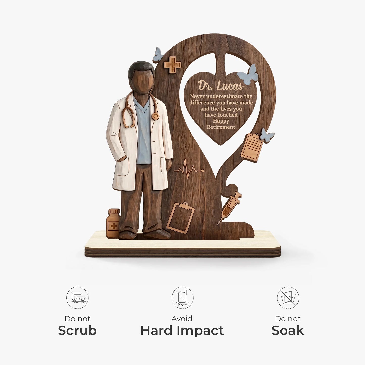 Plaque material and size view - Personalized Doctor Retirement Plaque