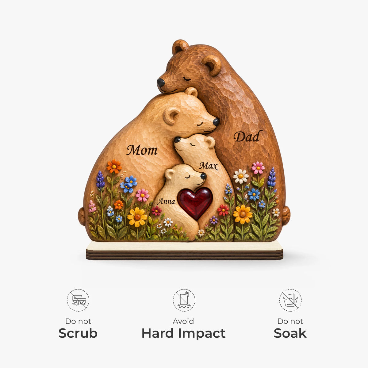 Custom Bear Family Wooden Plaque - Personalized Wooden Keepsake Sign for Mom Dad