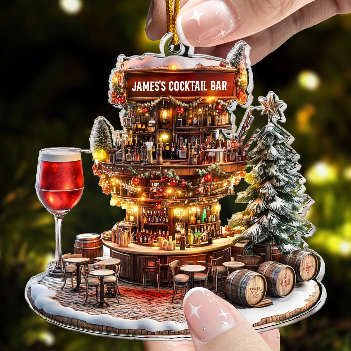 Custom Cocktail Bar Acrylic Ornament - Personalized Mixology Christmas Gift for Bartender