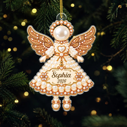 Personalized Beaded Angel Acrylic Ornament - Custom Name Memorial Keepsake Gift for Christmas