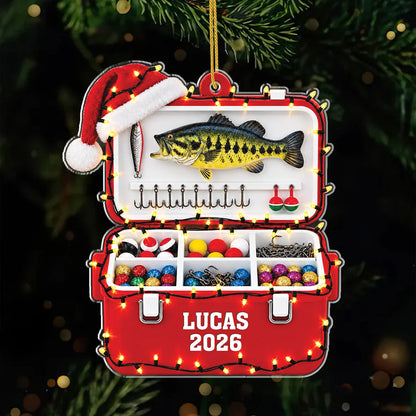 Fishing Tackle Box Personalized Acrylic Ornament - Christmas Keepsake for Dad