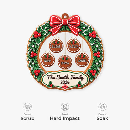 3D Effect Gingerbread Wreath - Personalized Family Acrylic Ornament for Christmas Tree