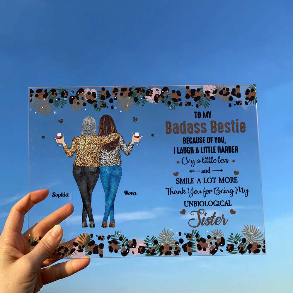 Plaque material and size view - Custom Badass Bestie Acrylic Plaque