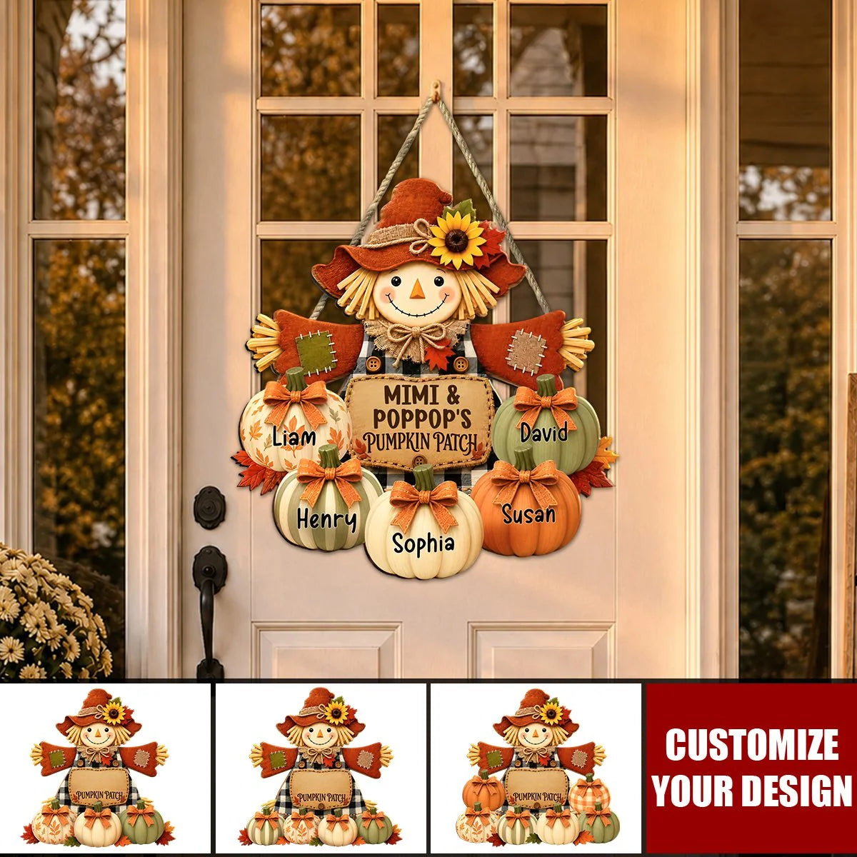 Grandparents Pumpkin Patch Personalized Wood Sign - Custom Fall Scarecrow Door Decor