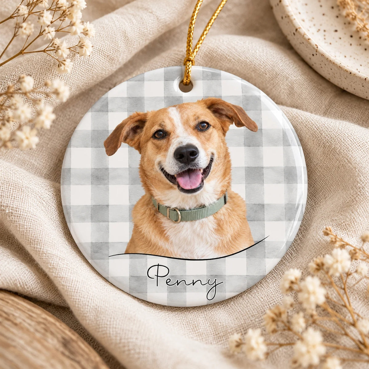 Custom Dog Photo Pattern Ceramic Ornament - Personalized Pet Keepsake Gift for Pet Lovers
