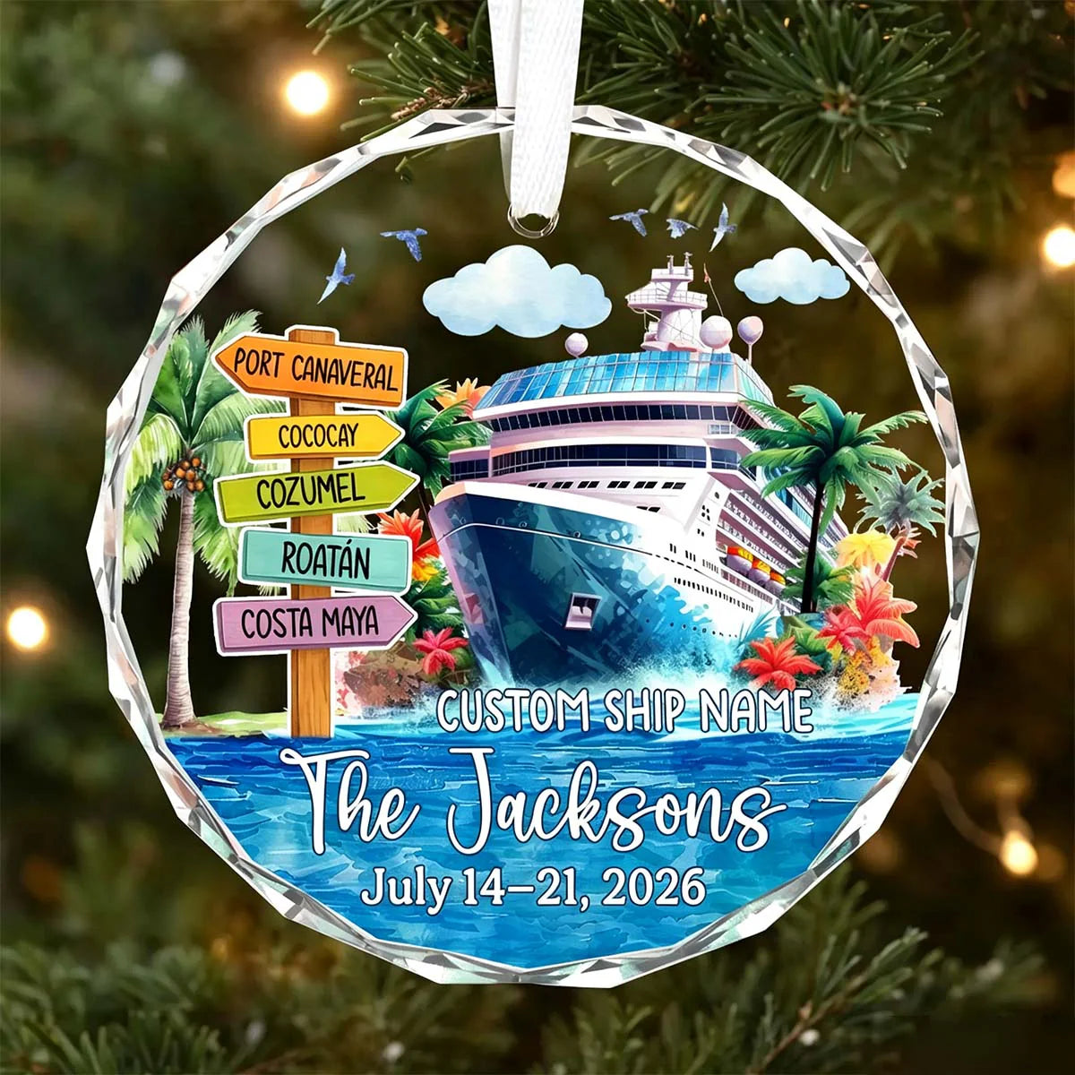 Custom Cruise Ship Name Glass Ornament - Personalized Family Cruise Vacation Keepsake Gift