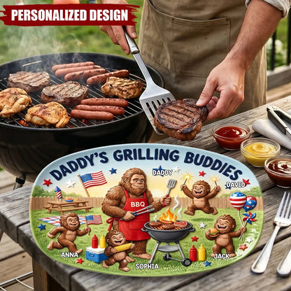 "Daddy's Grilling Buddies" Personalized Grill Platter - Custom Bigfoot BBQ Serving Plate