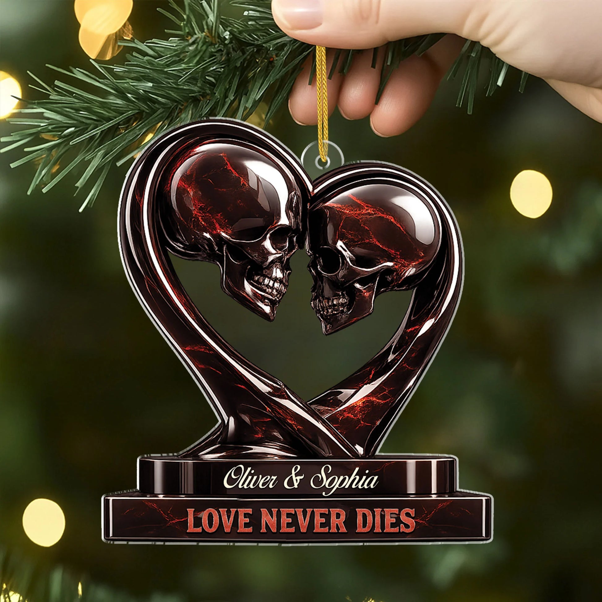 Till Death Do Us Part Skull Personalized Couple Acrylic Ornament - Unique Anniversary Gift