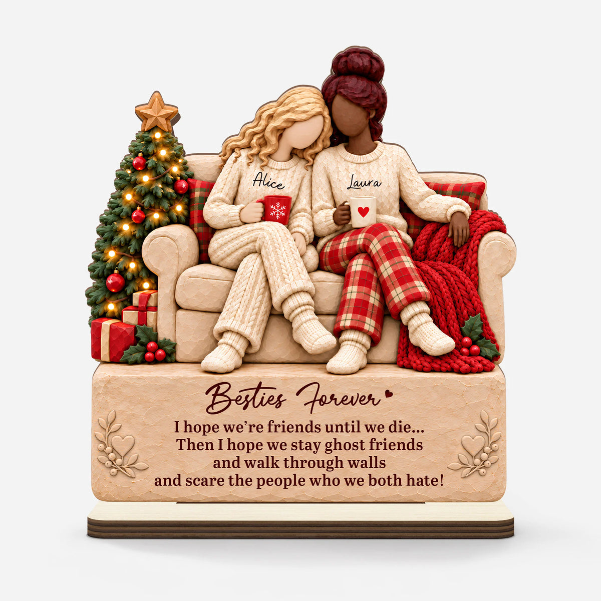 Besties Forever Personalized Wooden Plaque - Funny Ghost Friends Keepsake for Best Friends Christmas Gift