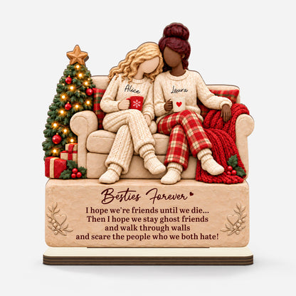 Besties Forever Personalized Wooden Plaque - Funny Ghost Friends Keepsake for Best Friends Christmas Gift