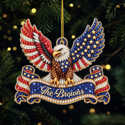 Patriotic American Eagle Personalized Acrylic Ornament - Christmas Gift for Military Veteran & Family