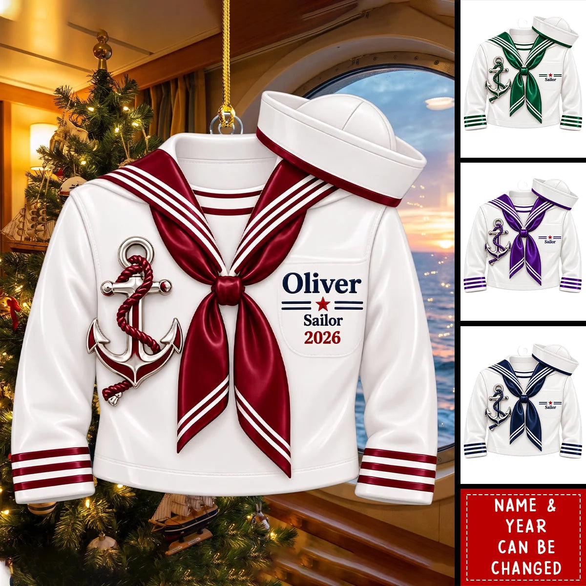Personalized Sailor Ornament with Custom Name and Year - Acrylic Nautical Christmas Gift for Sailors