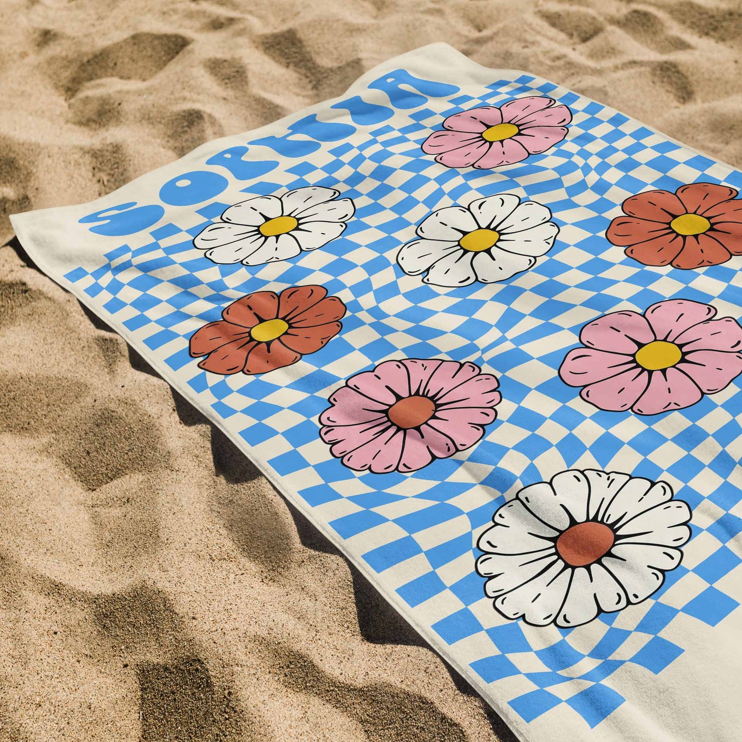 Personalized Retro Flowers Beach Towel for Best Friends with personalized design details for meaningful gifting image 6