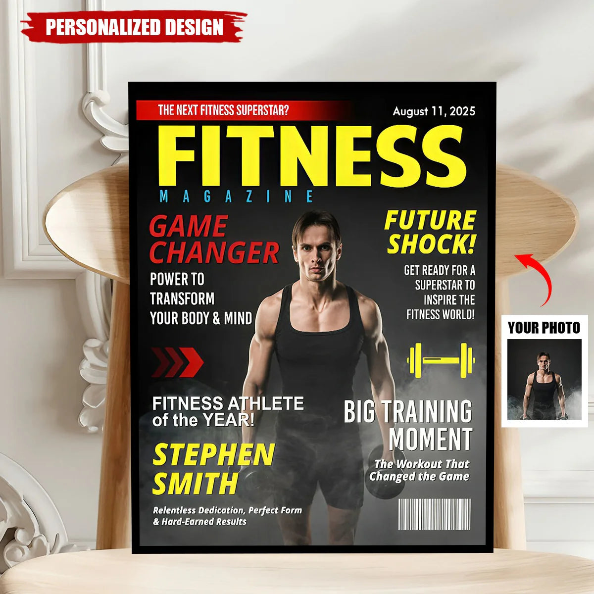 Custom fitness magazine cover poster featuring a personalized photo and name print for gym lover motivation wall art image 9