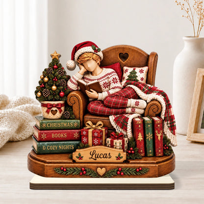 Christmas Books & Cozy Nights - Personalized Wooden Plaque for Book Lovers Holiday Decor