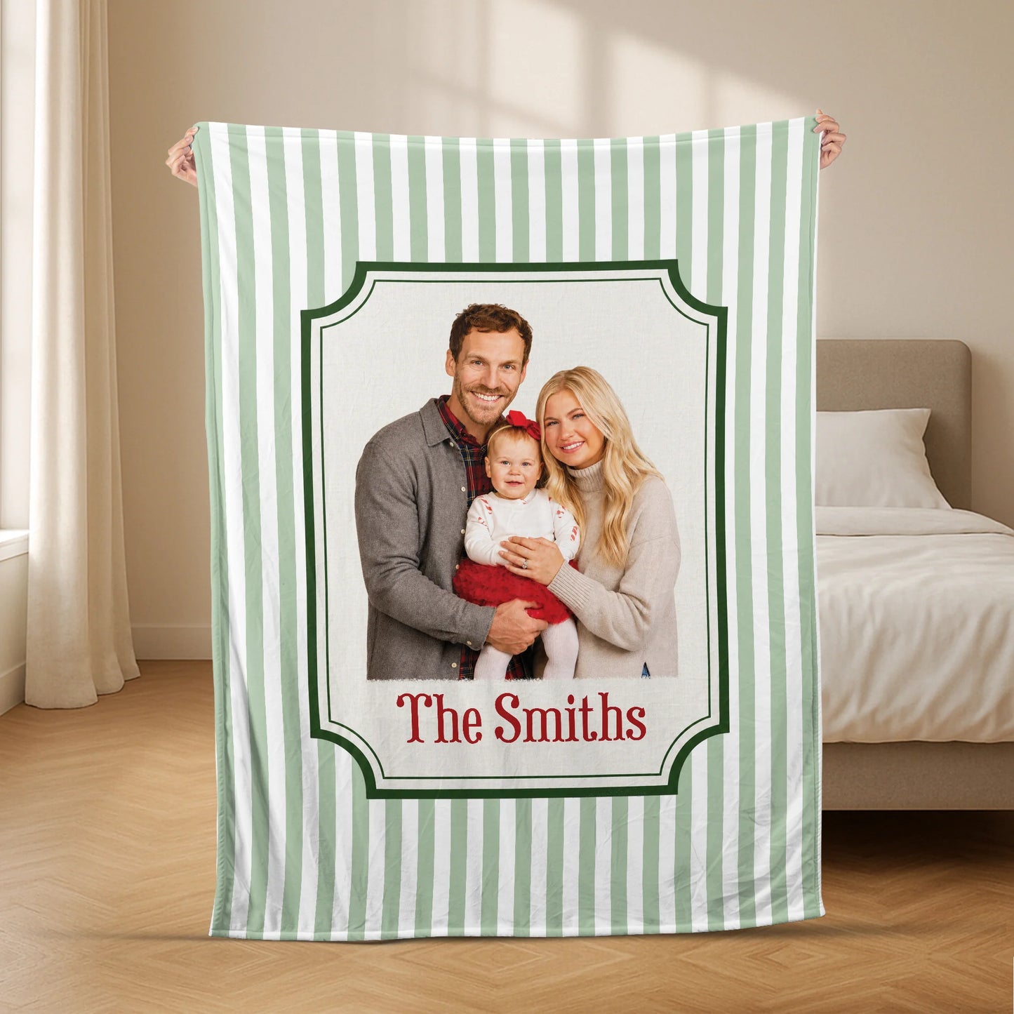 Custom Christmas Tree Tartan Blanket - Personalized Family Name Keepsake Throw Gift