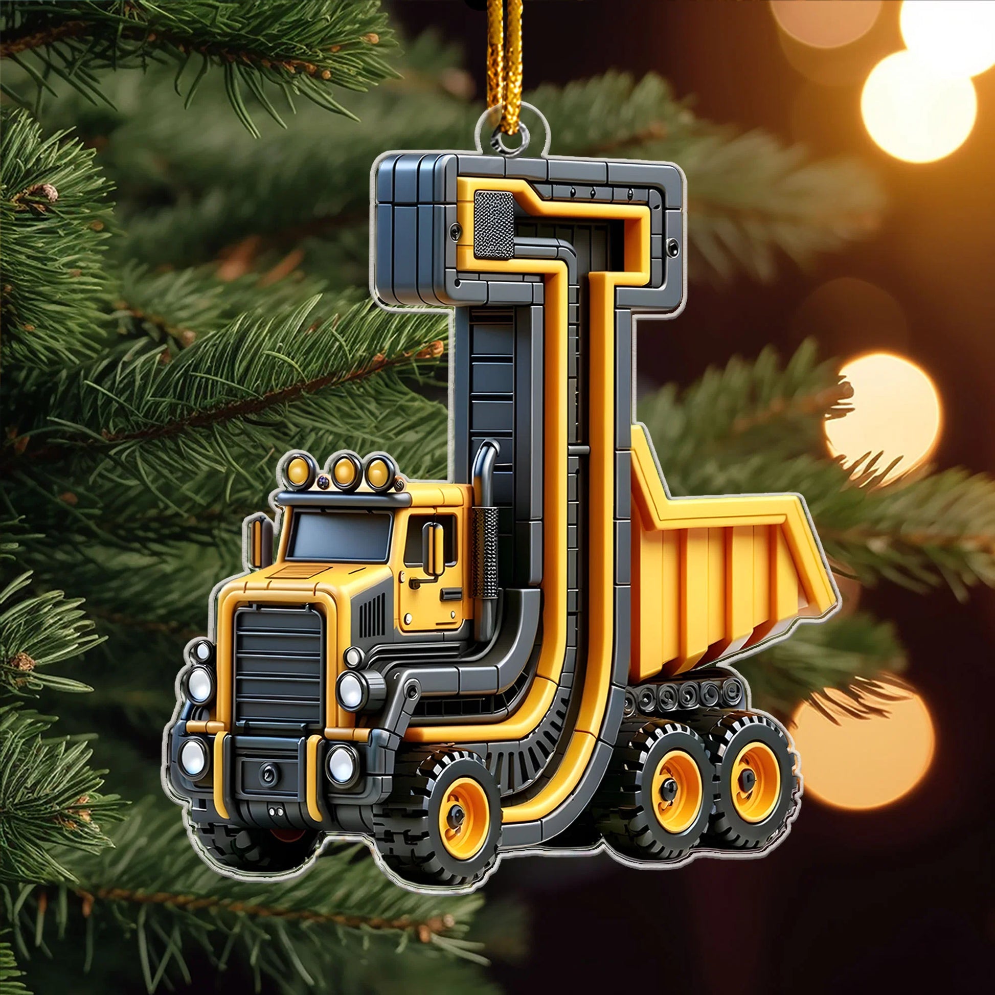 Construction Vehicles Letter Personalized Acrylic Ornament - Custom Christmas Keepsake