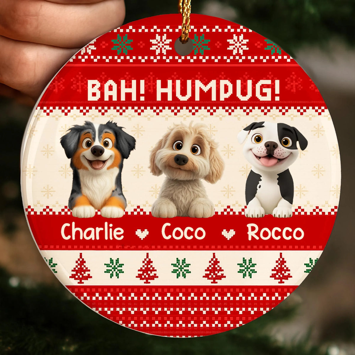 Bah Humpug With Dogs, Christmas Trees And Snowflakes