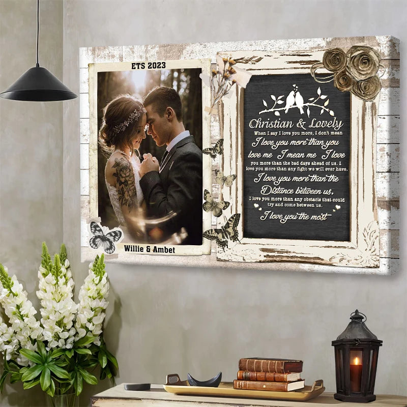 I Love You Most Personalized Couple Canvas / Poster Wall Art - Custom Photo Wedding Anniversary Gift for Wife Husband