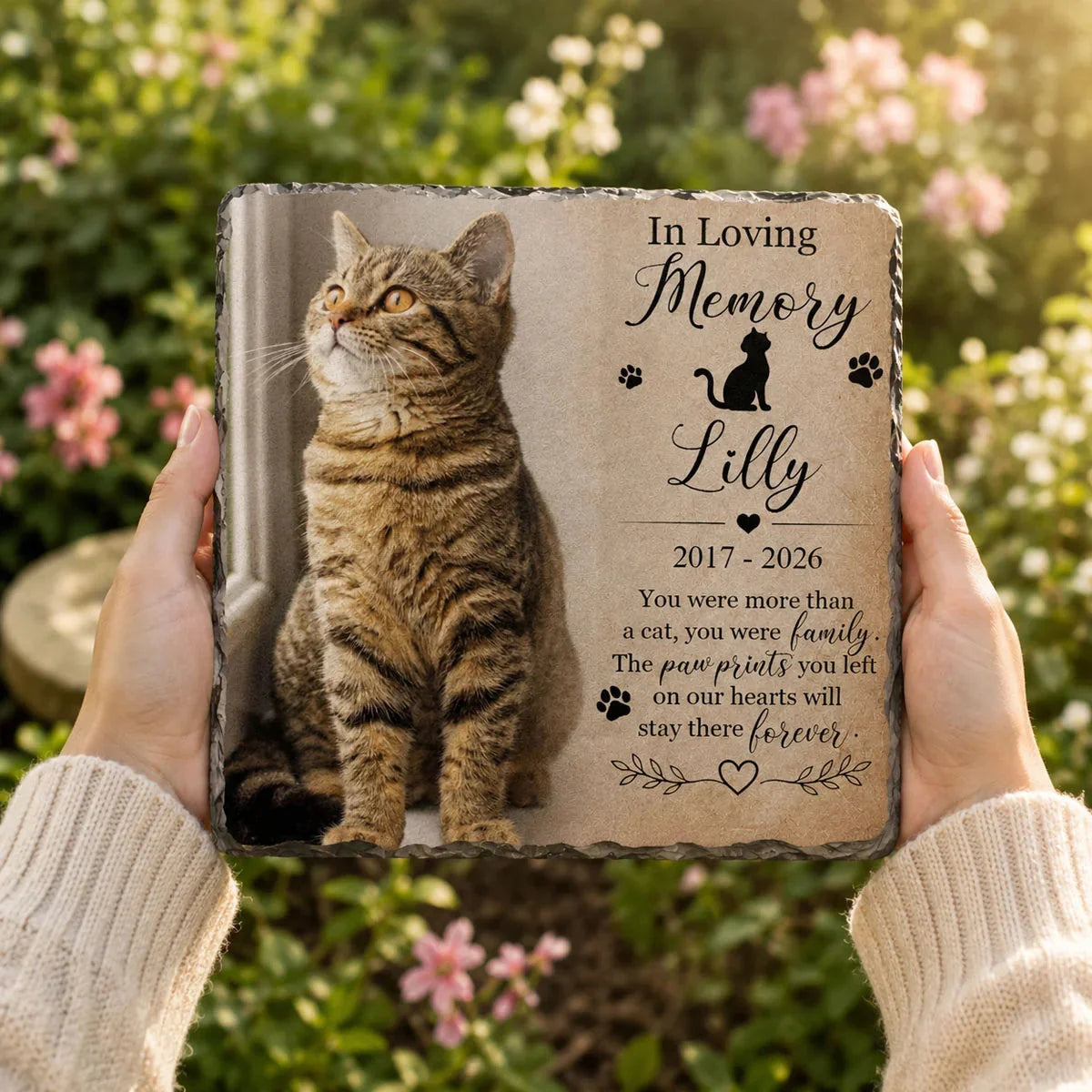 "You Were More Than A Pet You Were Family" Personalized Pet Photo Memorial Stone - Custom Dog & Cat Keepsake