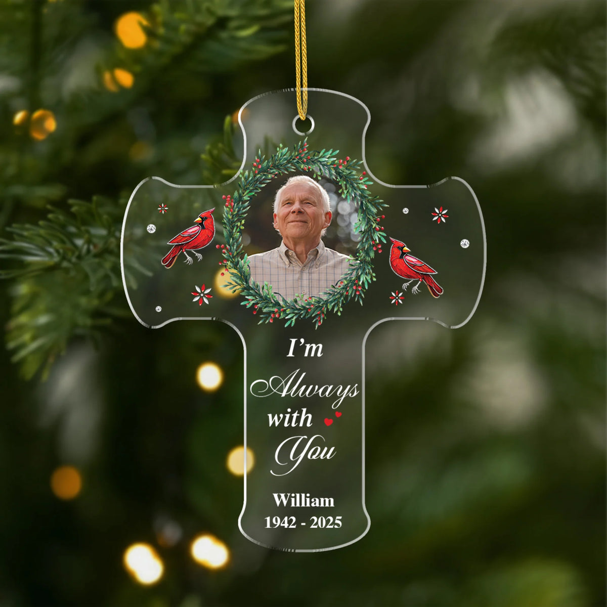 I'm Always With You Personalized Cross Memorial Ornament with Photo - In Loving Memory Keepsake for Mom Dad