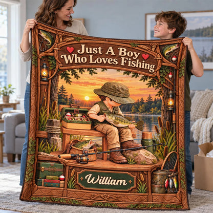 Just A Boy Who Loves Fishing - Personalized Fishing Blanket - Custom Name Gift - Gift For Fishing Lover A2110 Hv01 TL06