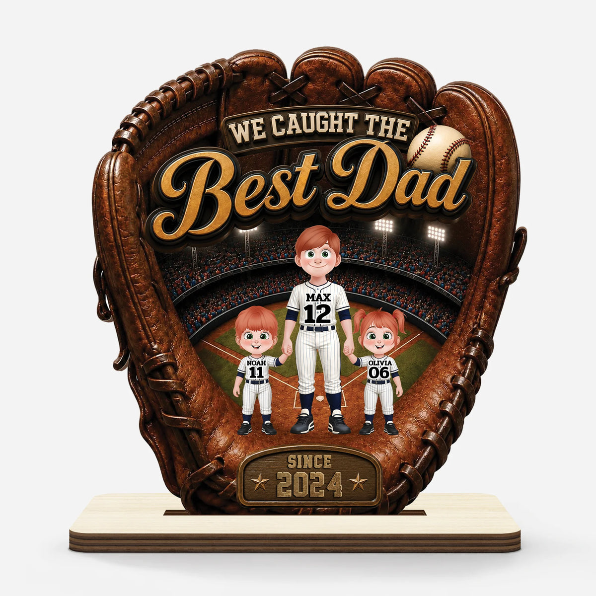 We Caught The Best Dad Personalized Baseball Wooden Plaque - Custom Gifts for Dad