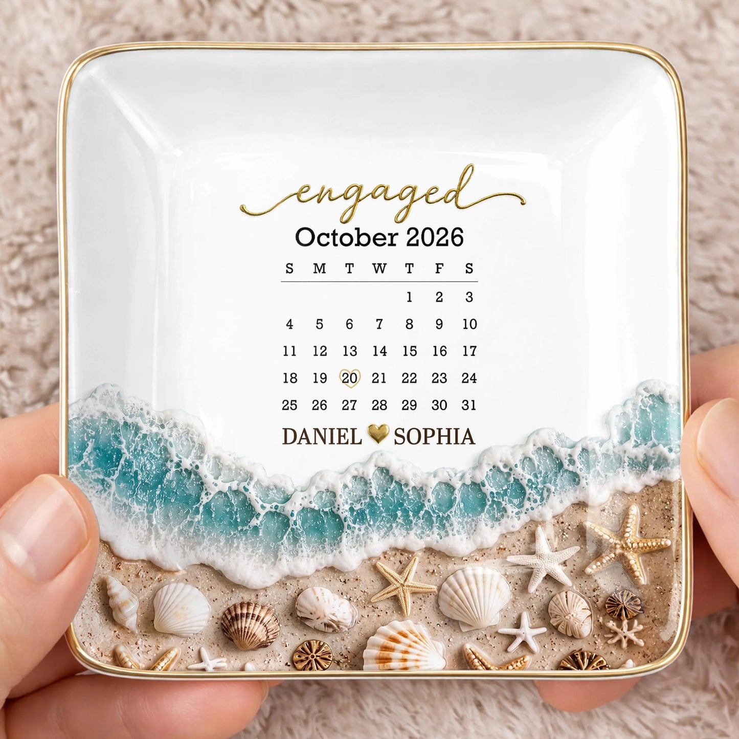 Custom Engaged Calendar Ring Dish personalization view for Couples
