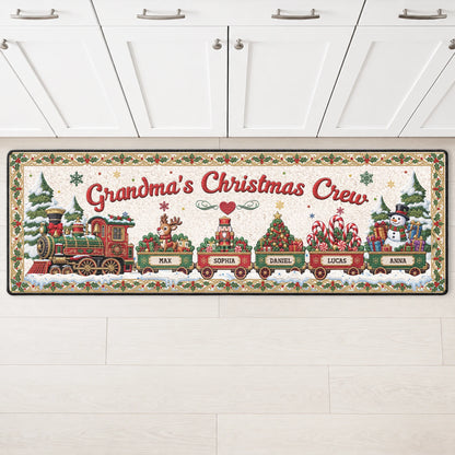 Christmas Crew Train Personalized Runner Rug - Custom Kitchen Floor Mat for Grandma & Grandpa