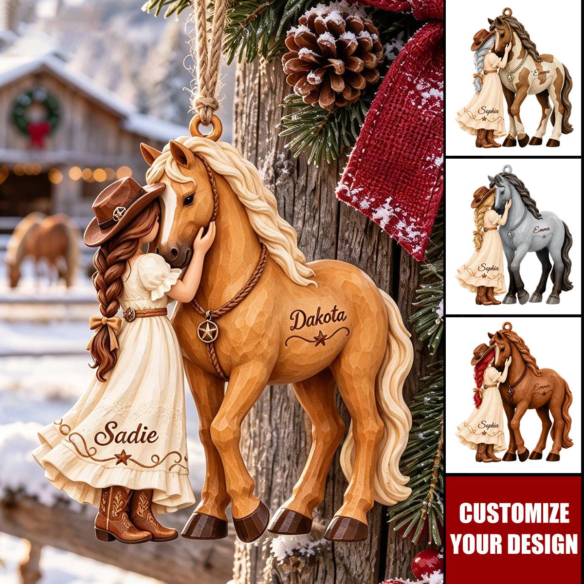 Personalized Horse Christmas Ornament with Girl and Horse Names - Custom Acrylic Keepsake for Daughter