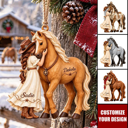 Personalized Horse Christmas Ornament with Girl and Horse Names - Custom Acrylic Keepsake for Daughter