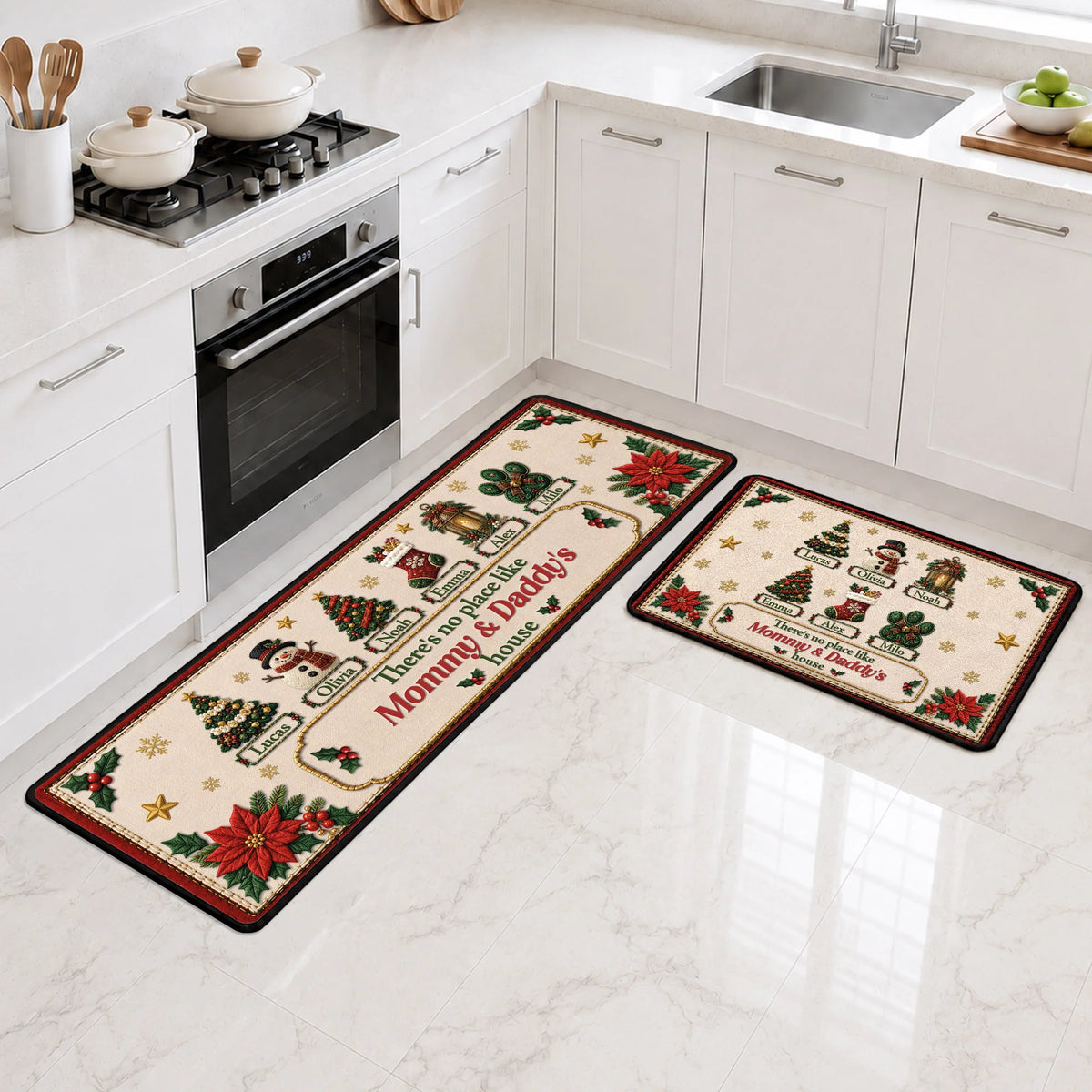 There's No Place Like Grandma & Grandpa's House - Personalized Christmas Runner Rug