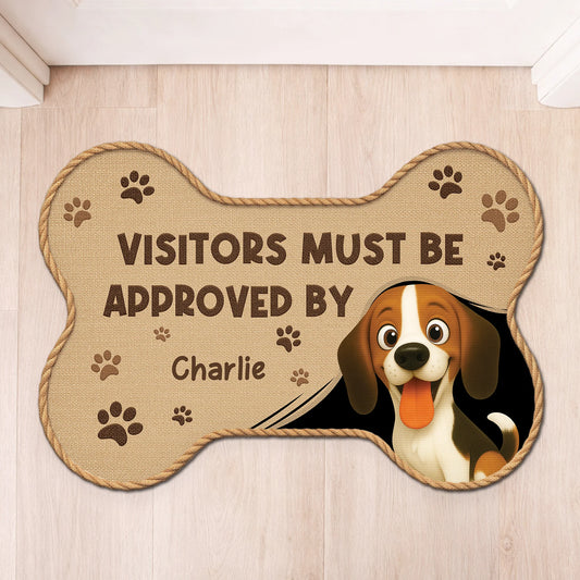 "Visitors Must Be Approved By" Personalized Dog Bone Shaped Doormat - Custom Gift for Dog Lovers