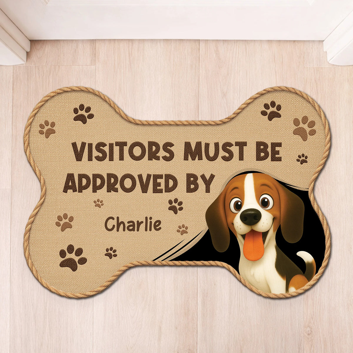 "Visitors Must Be Approved By" Personalized Dog Bone Shaped Doormat - Custom Gift for Dog Lovers