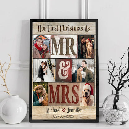 Our First Christmas As Mr & Mrs Personalized Canvas / Poster - Custom Photo Couple Gift