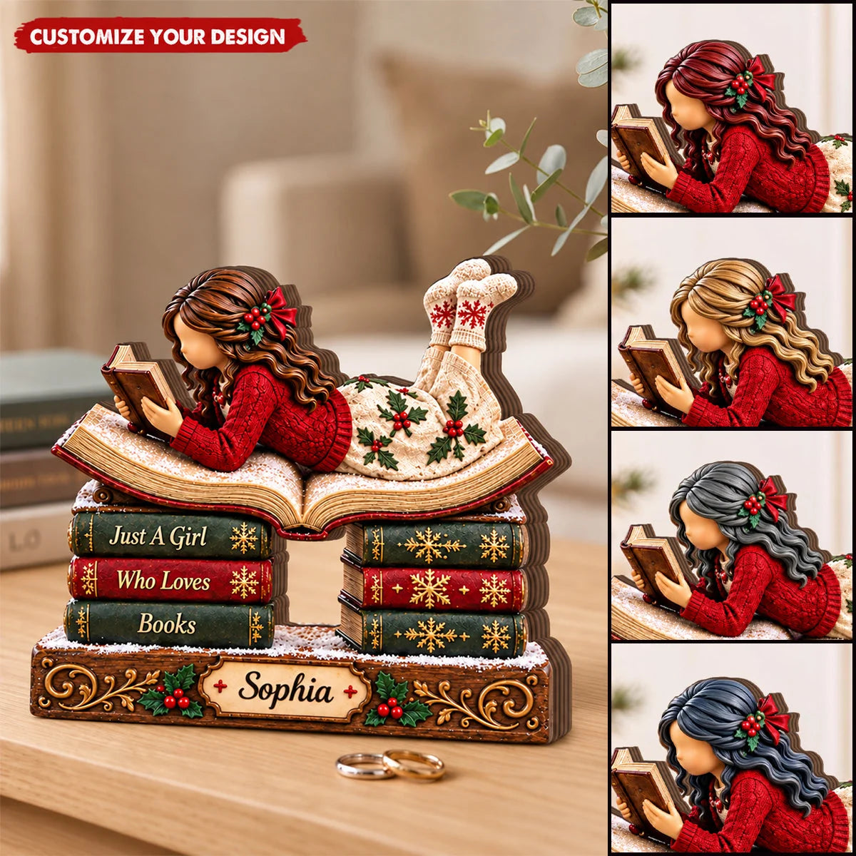 "Just A Girl Who Loves Books" Personalized Wooden Block - Holiday Gift for Book Lovers