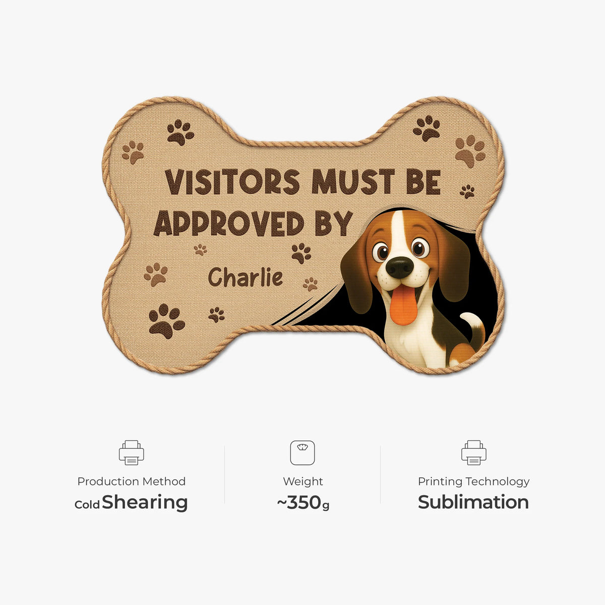 "Visitors Must Be Approved By" Personalized Dog Bone Shaped Doormat - Custom Gift for Dog Lovers