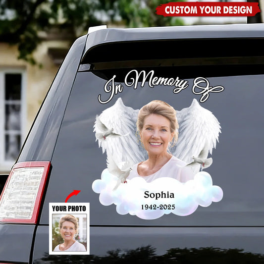 In Memory Of Personalized Car Decal Sticker with Photo Wings - Memorial Gift for Family