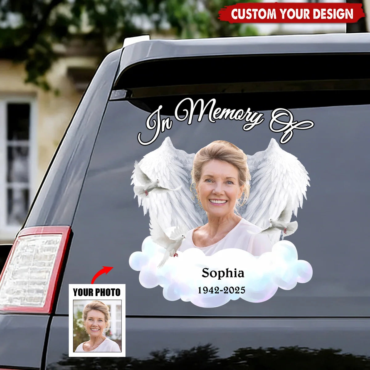 In Memory Of Personalized Car Decal Sticker with Photo Wings - Memorial Gift for Family