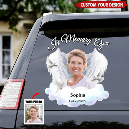 In Memory Of Personalized Car Decal Sticker with Photo Wings - Memorial Gift for Family