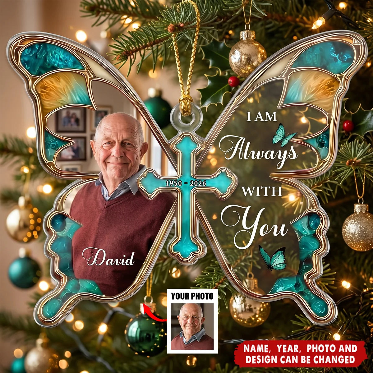 "I Am Always With You" Personalized Memorial Photo Acrylic Ornament - Custom Christmas Tree Keepsake for Family
