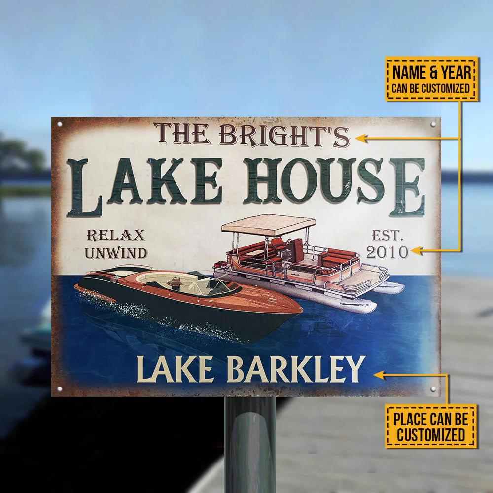 Custom Lake House Metal Sign for Dad with personalized design details for meaningful gifting