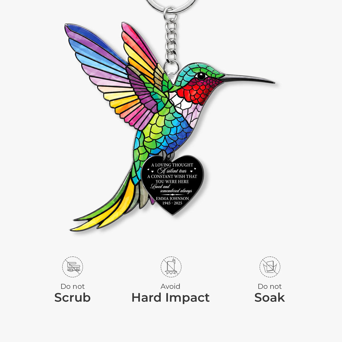 Personalized Bird Memorial Keychain - Hummingbird, Cardinal, Parakeet, Robin Sympathy Gift, Custom Name Loss of Loved One Keepsake
