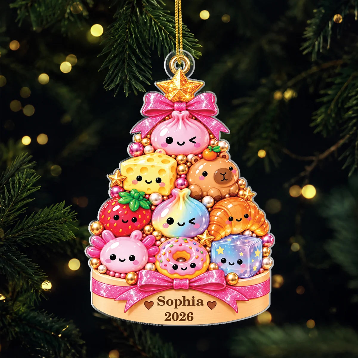 Kawaii Dumplings Sweet Treats Tree Personalized Acrylic Ornament - Christmas Keepsake for Kids