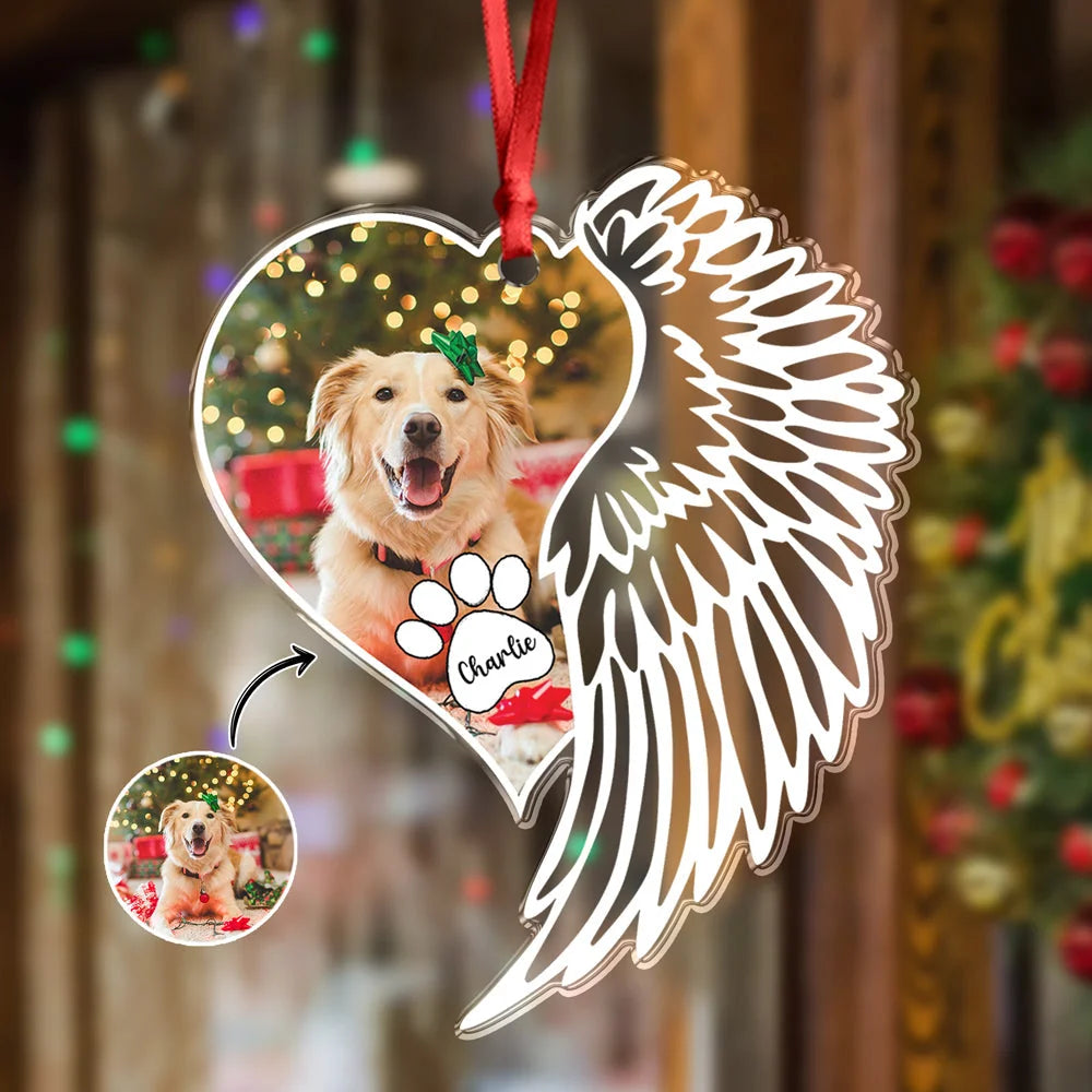 Custom Photo Dog Memorial Wing Personalized Acrylic Ornament - Christmas Keepsake for Dog Lovers